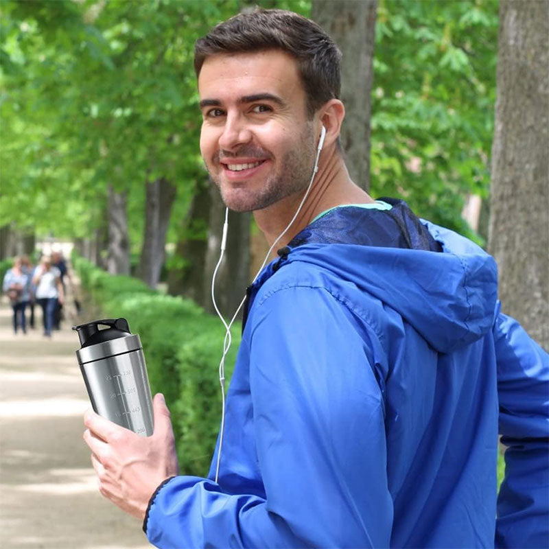 Stainless Steel Protein Shaker Bottle with Mixing Ball - Leak-Proof Gym & Sports Portable Shaker Cup