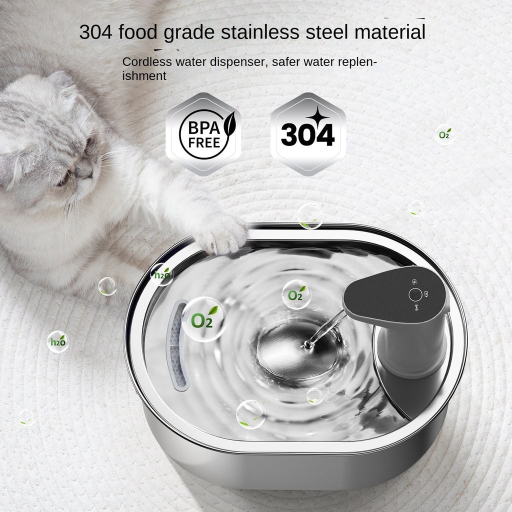 Stainless Steel Cat Water Dispenser Wireless Intelligent Automatic Circulating Water Machine Pet Smart Battery-Powered Feeder