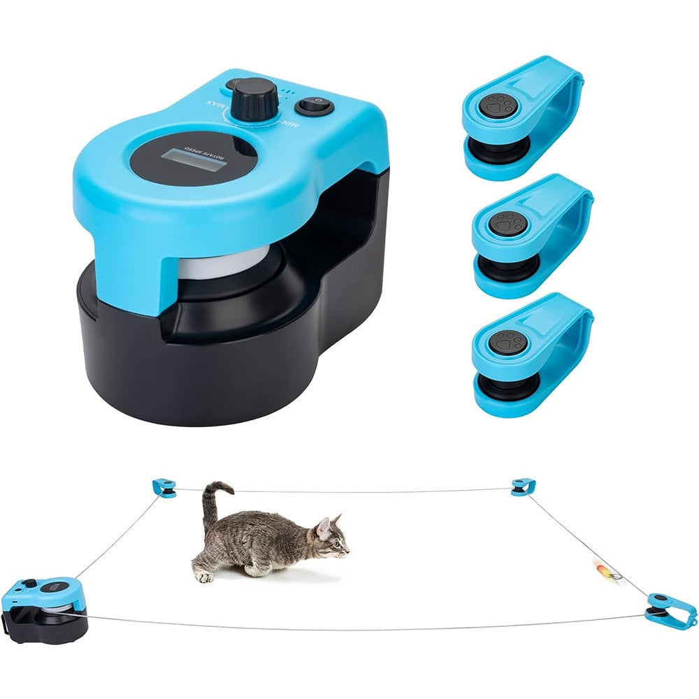 Interactive Remote Control Cat Toy with Feather, Electric Cat Wand for Indoor Play and Exercise Cat Running Machine for Weight Loss