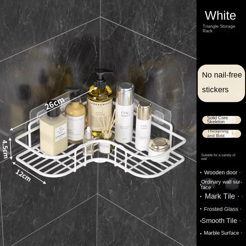 Bathroom Storage Rack Toilet Washroom Wall-Mounted Hole-Free Multi-Functional Iron Mesh Long Strip Organizer