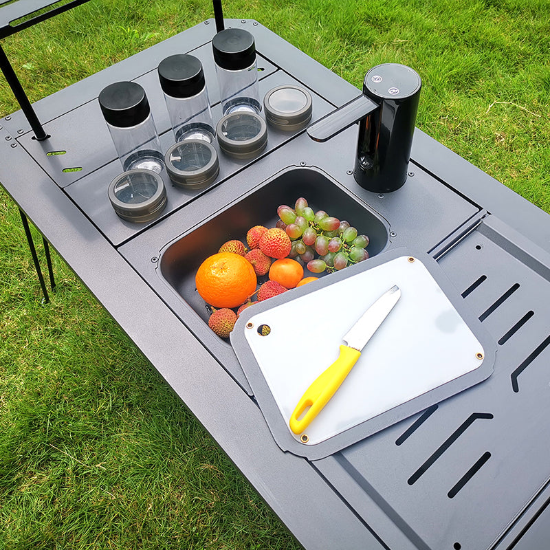 Aluminum Alloy IGT Camping Sink with Tea Tray & Cutting Board - Foldable Accessory for Outdoor IGT Table