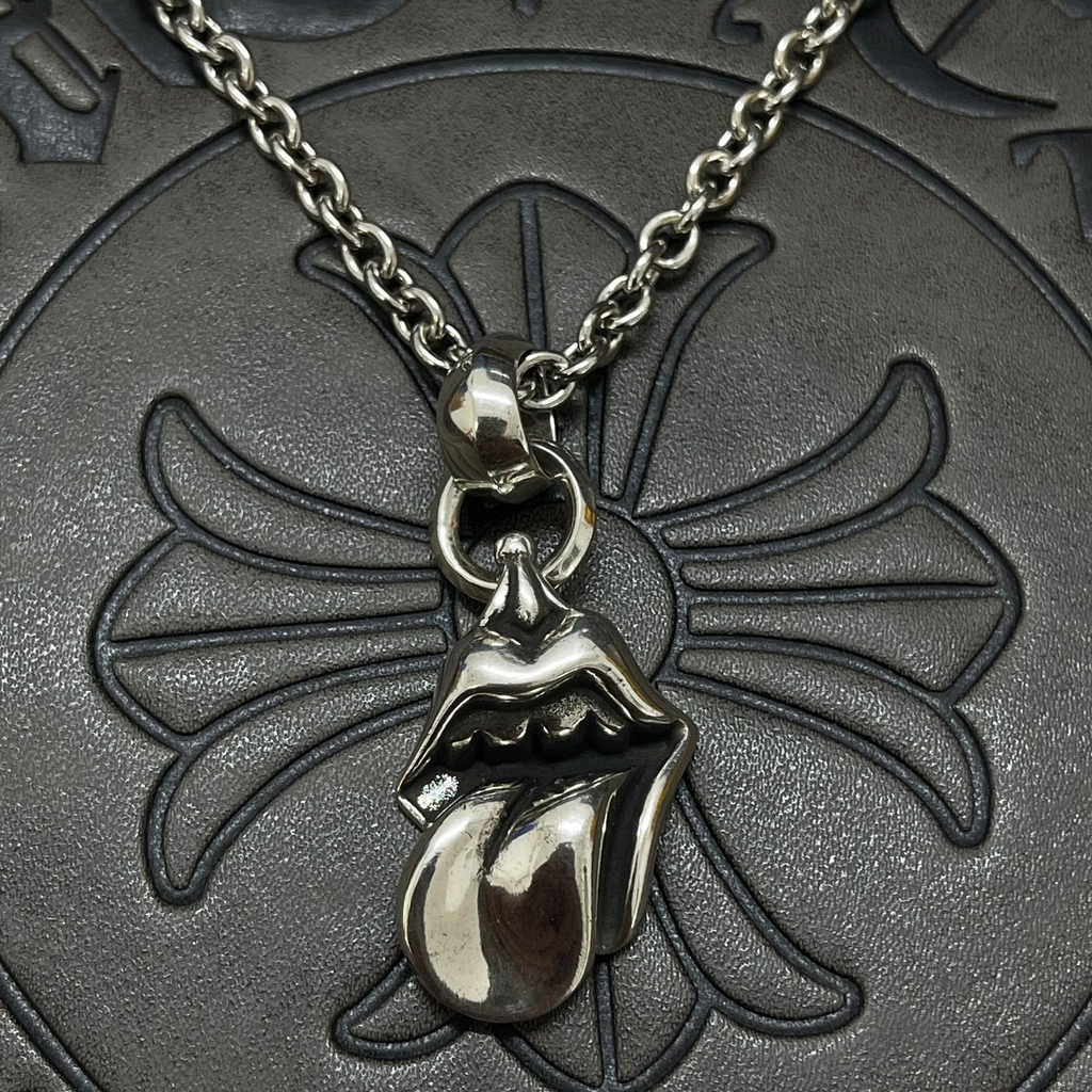 Punk Hip-hop Thai Silver Vintage Large Double Ring Big Tongue Necklace Fashion Statement Sweater Chain