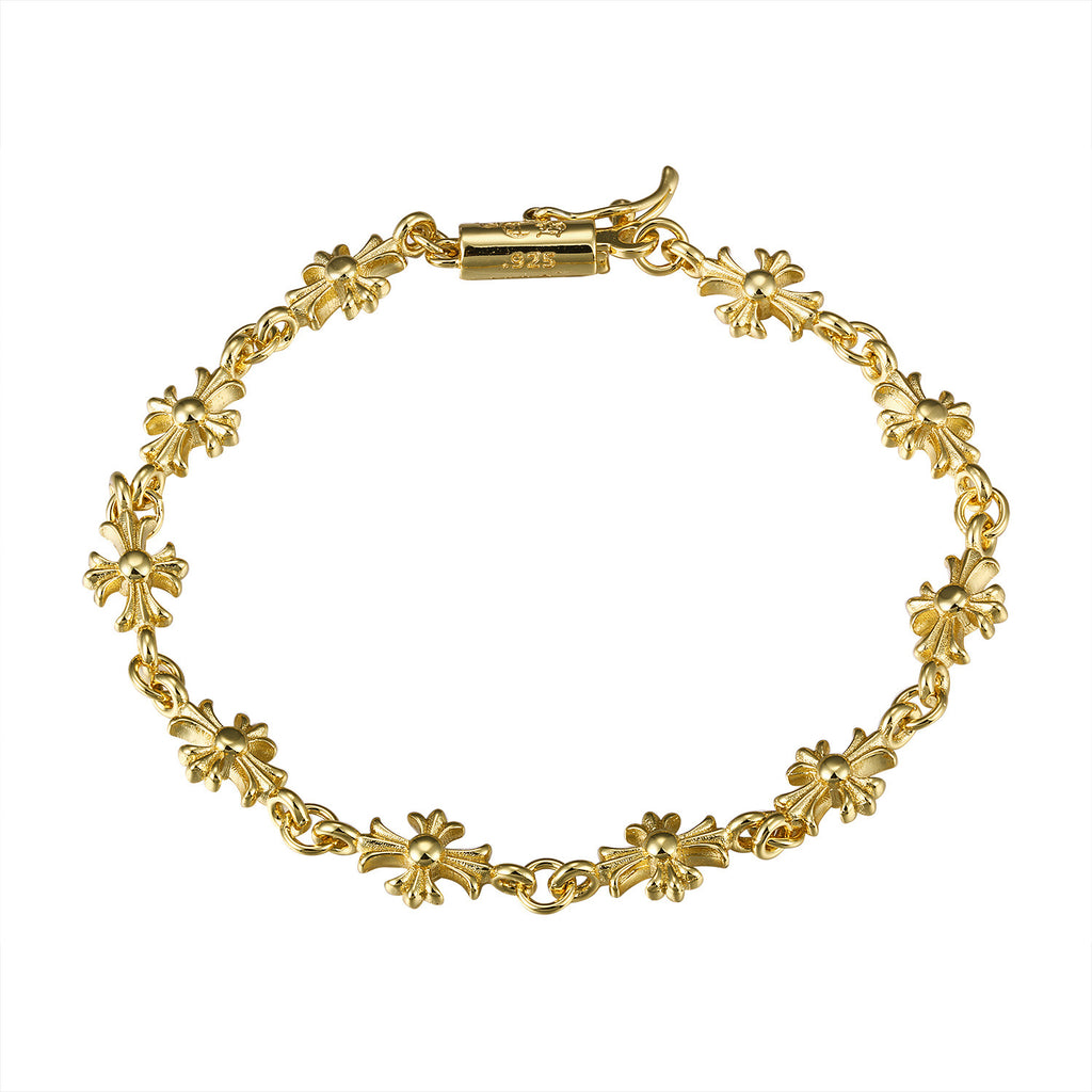 CH Retro Couple Bracelet Cross Dice Bracelet Full Rhinestones Ins Trendy Hip Hop Style Rhinestone Inlaid