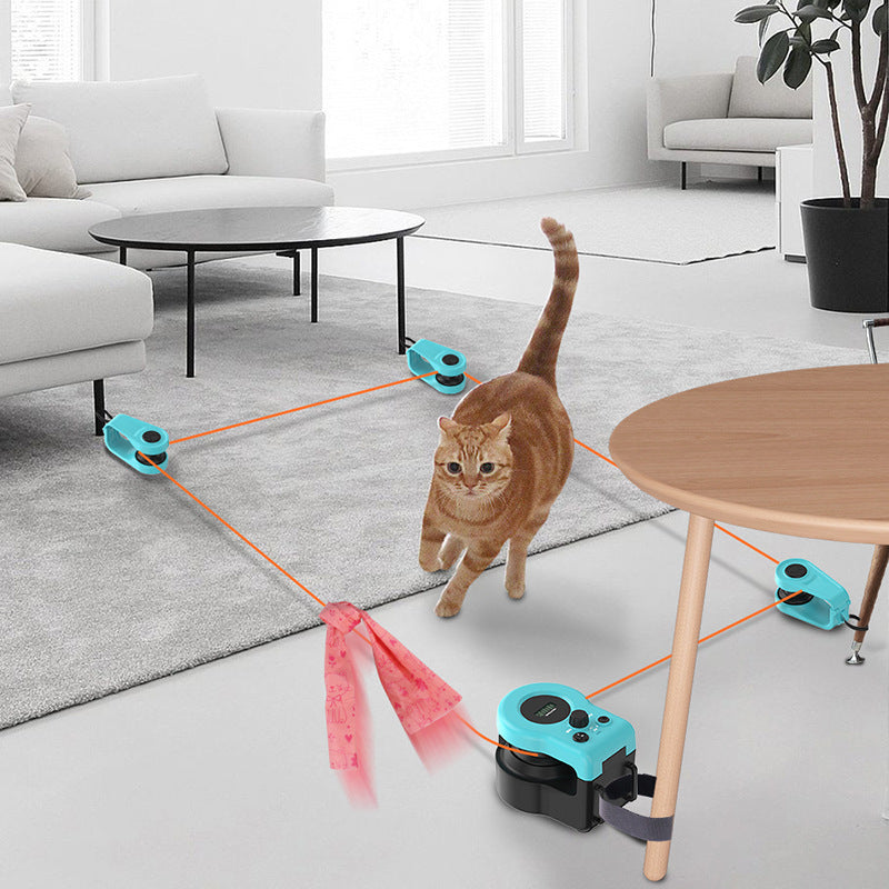 Interactive Remote Control Cat Toy with Feather, Electric Cat Wand for Indoor Play and Exercise Cat Running Machine for Weight Loss
