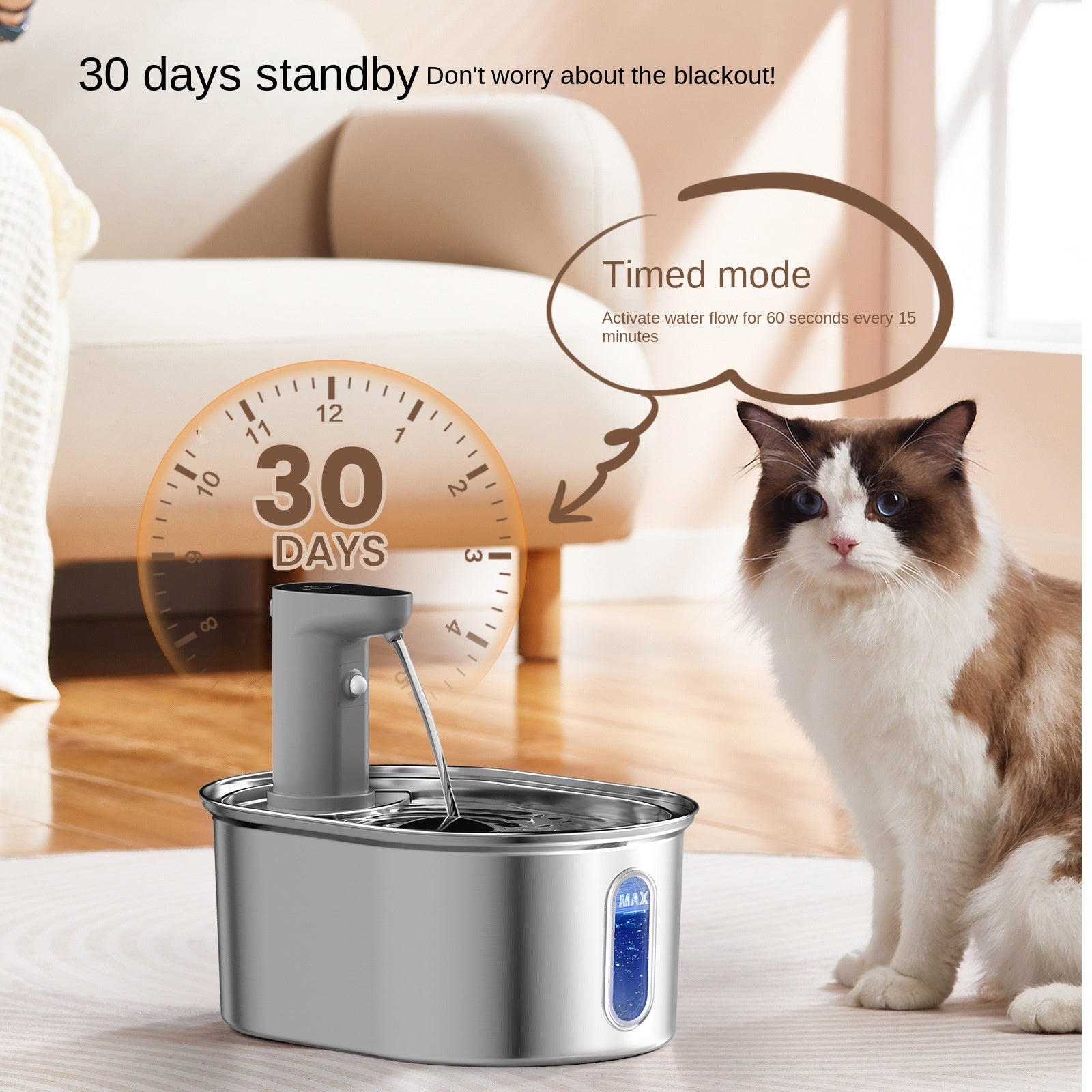 Stainless Steel Cat Water Dispenser Wireless Intelligent Automatic Circulating Water Machine Pet Smart Battery-Powered Feeder