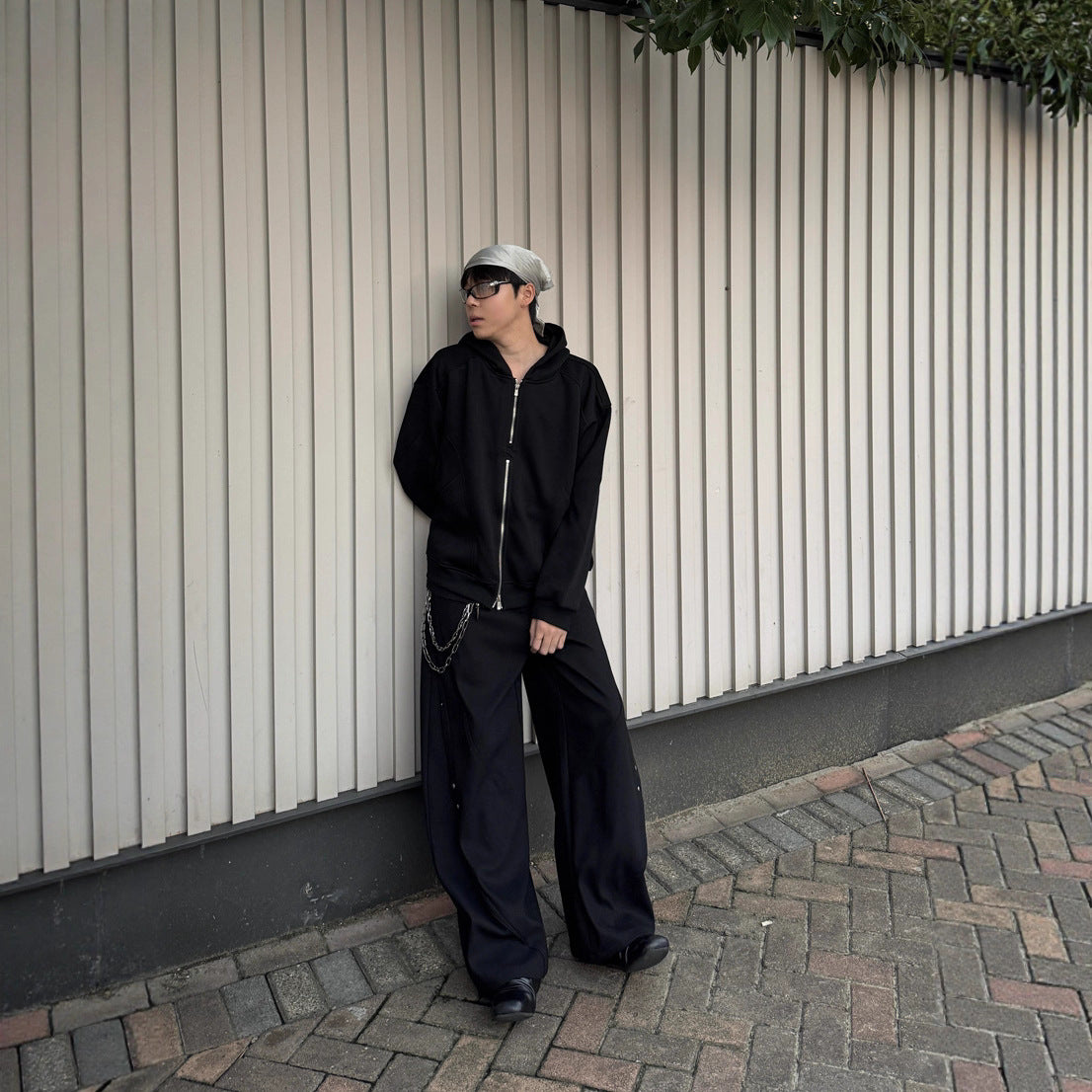 Retro Minimalist Solid Color Double-Zip Hoodie for Men and Women, National Trend Brand Cleanfit Short Style Couple Jacket