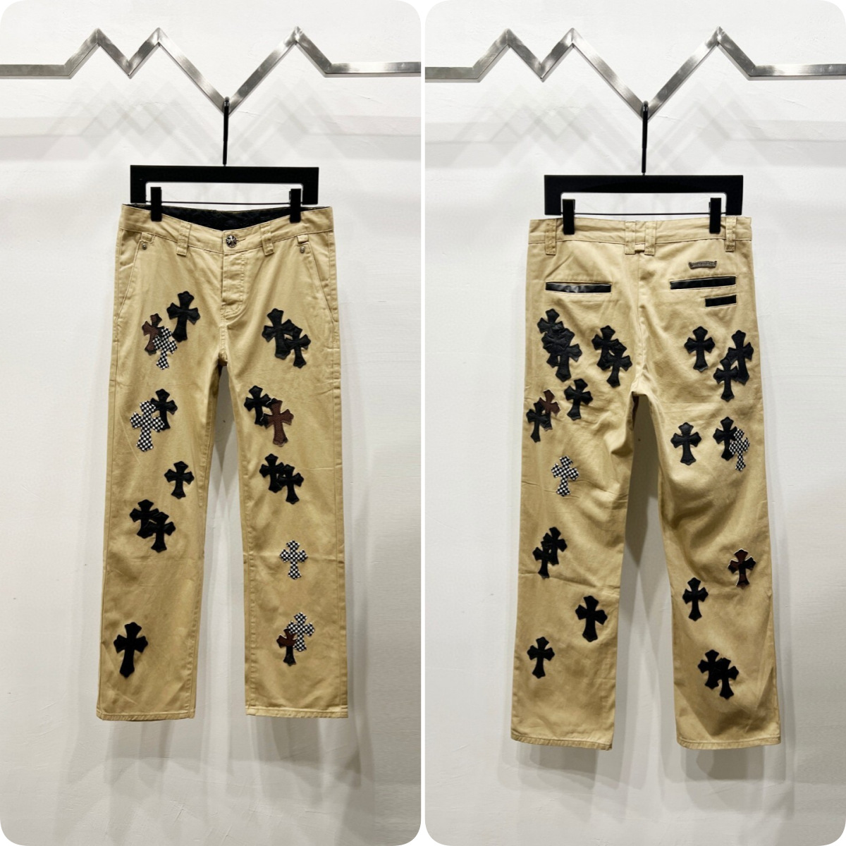 Cross leather label jeans, high street loose jeans