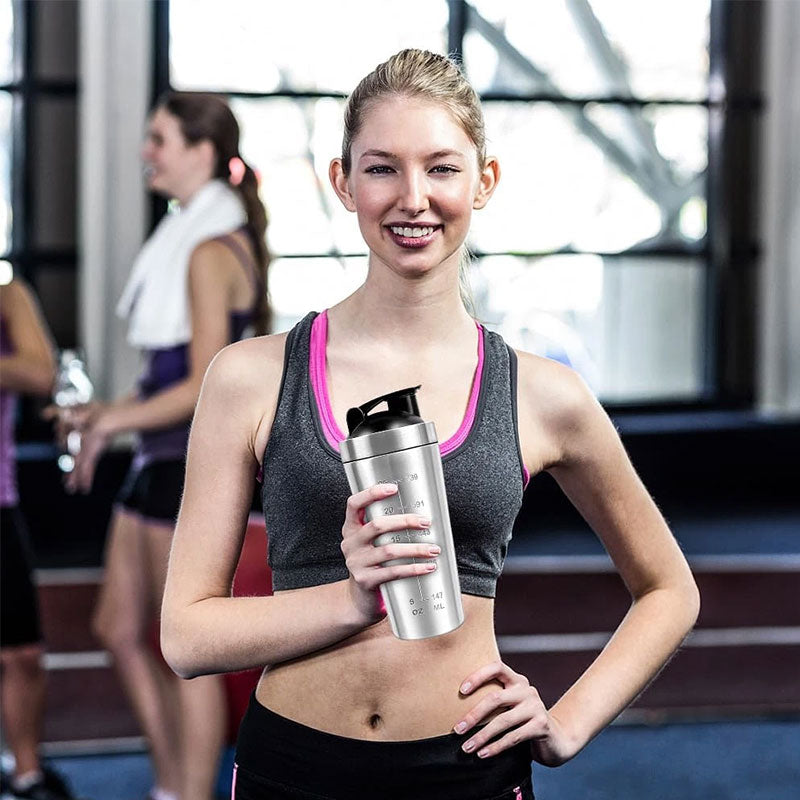 Stainless Steel Protein Shaker Bottle with Mixing Ball - Leak-Proof Gym & Sports Portable Shaker Cup
