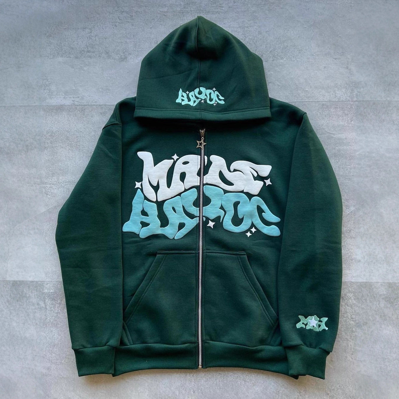 streetwear Y2K gothic punk hip-hop fashion zipper digital print hoodie