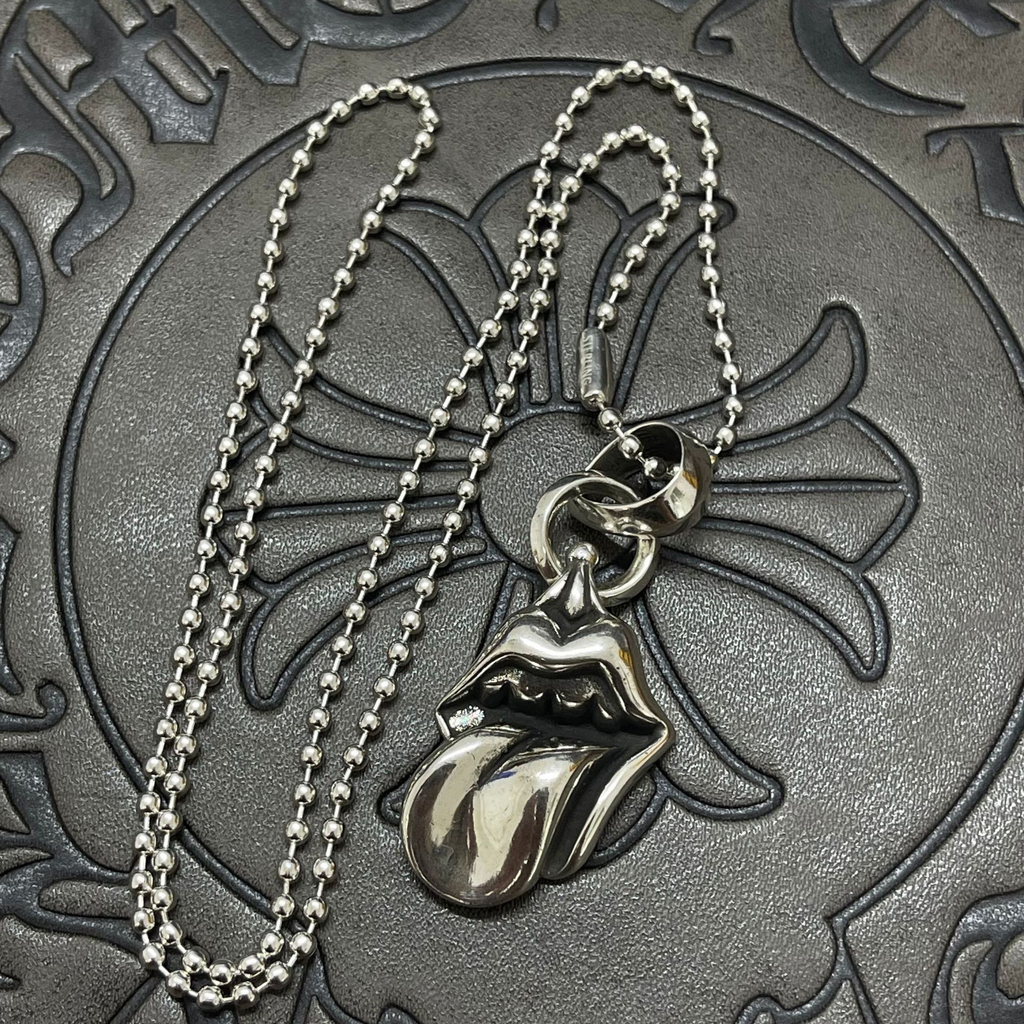 Punk Hip-hop Thai Silver Vintage Large Double Ring Big Tongue Necklace Fashion Statement Sweater Chain