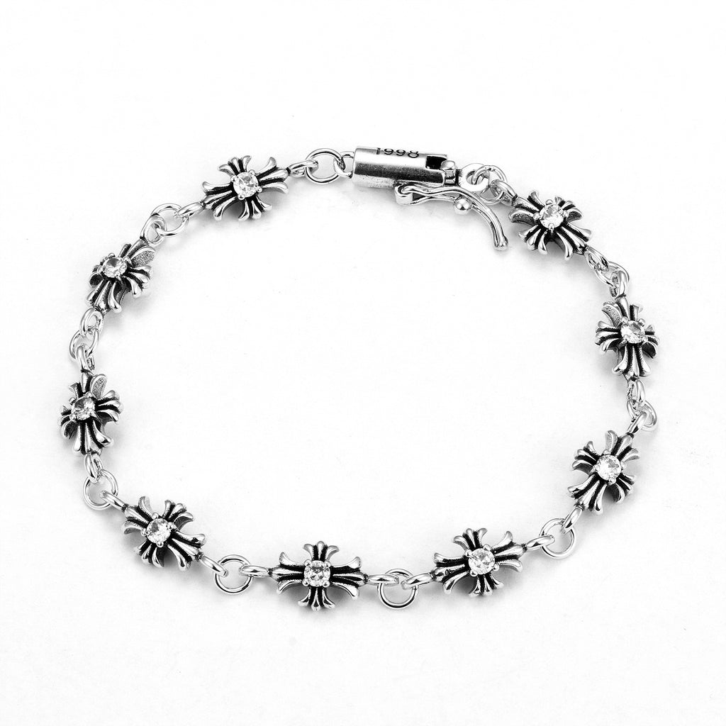 CH Retro Couple Bracelet Cross Dice Bracelet Full Rhinestones Ins Trendy Hip Hop Style Rhinestone Inlaid
