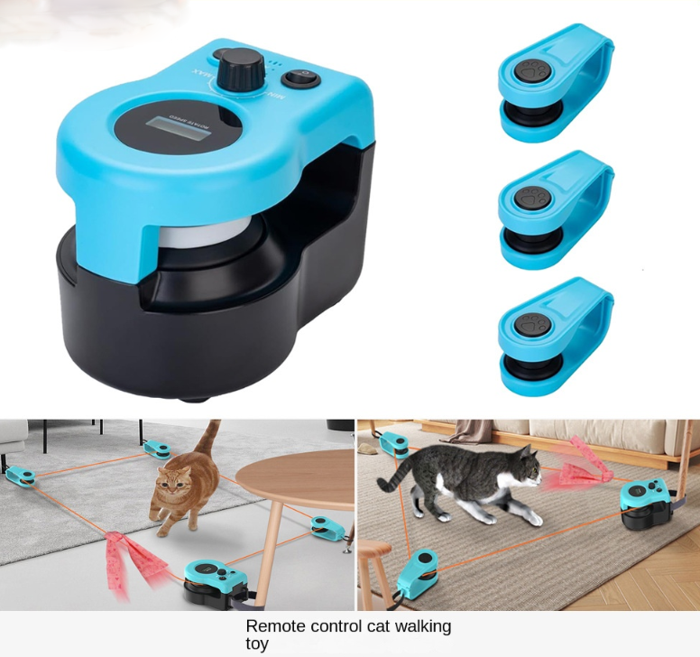 Interactive Remote Control Cat Toy with Feather, Electric Cat Wand for Indoor Play and Exercise Cat Running Machine for Weight Loss