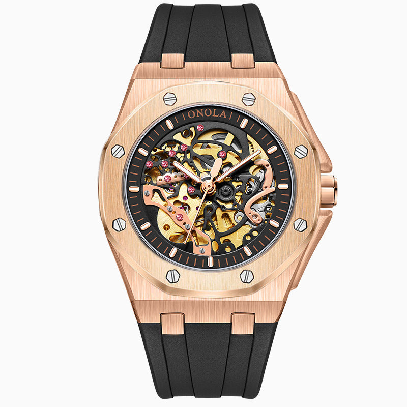 Fully automatic mechanical watch for men fashionable multi-color silicone tape waterproof watch