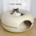 Felt Donut Cat Bed with Zipper Cat Tunnel and Cat Toy Double-Layer Pet Bed for Cats
