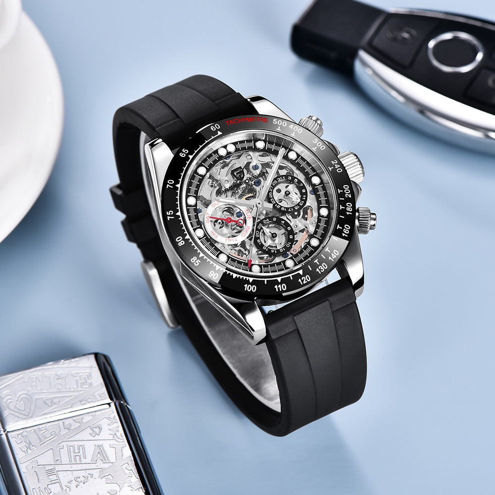 Paganidesign Men's Multifunction Automatic Mechanical Watch with Open Movement and Stainless Steel Case 1653